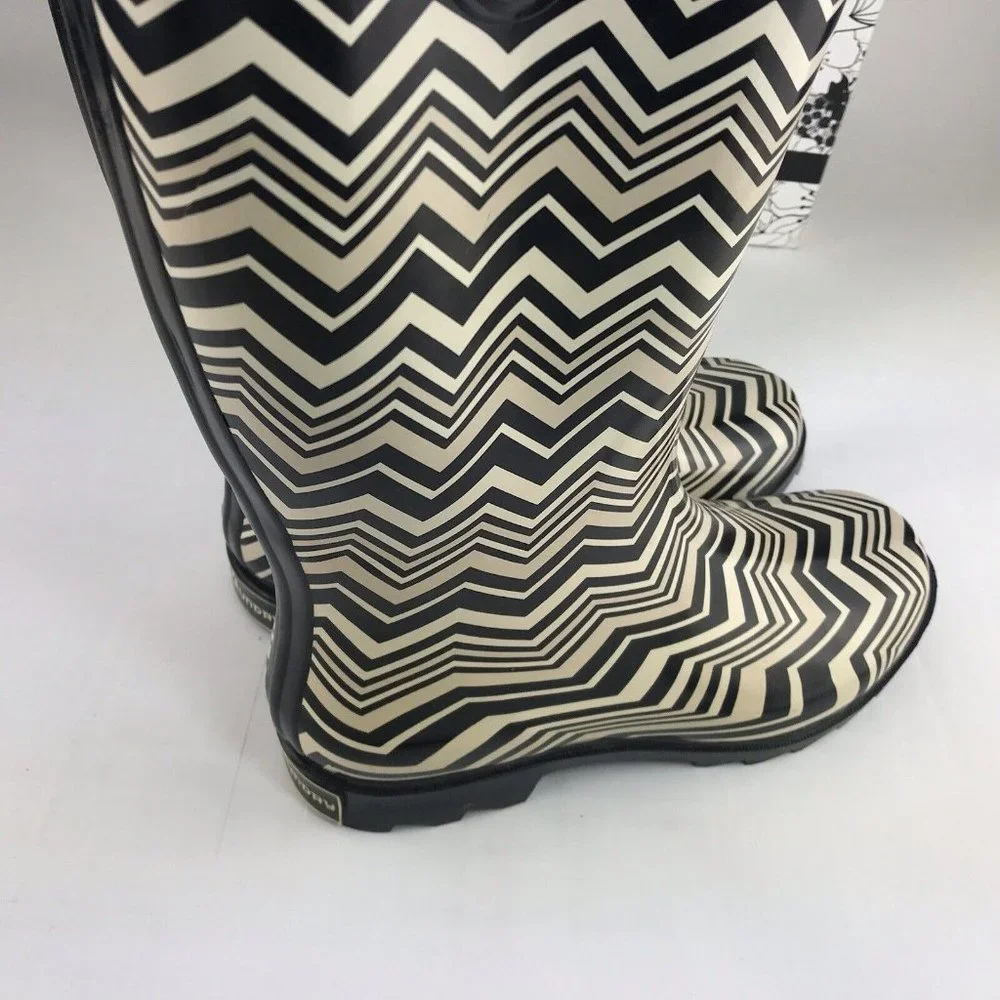 CL By Laundry Chevron Rain Boots Black Beige Size‎ 6